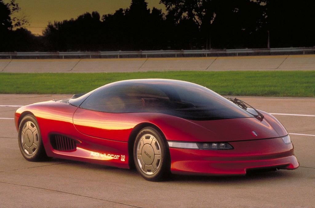 The futuristic 1985 Wildcat concept employed a mid-mounted DOHC V-6 and featured an early head-up display system. © General Motors
